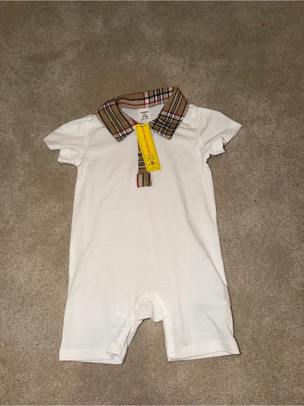 Classic Plaid-Collar White Baby One-Piece Romper
